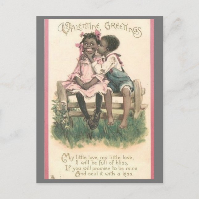 Adorable African American Couple Vintage Valentine Postcard (Front)