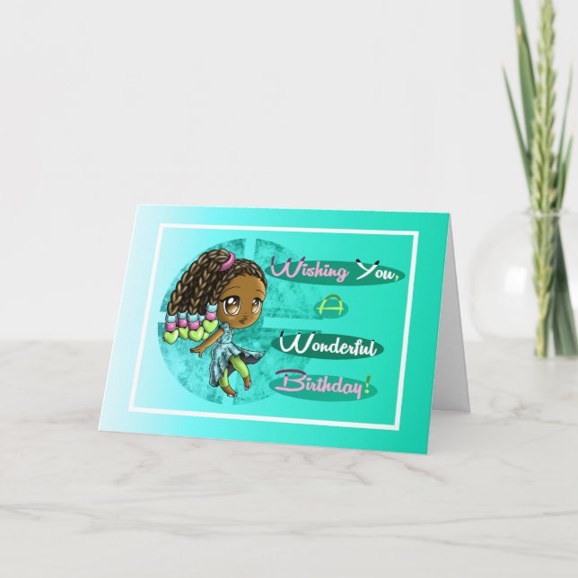 Adorable African American Girl Birthday Card (Front)
