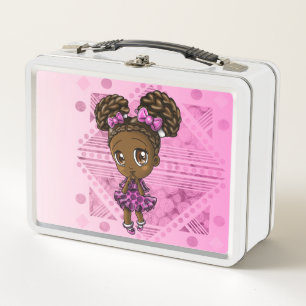 Adorable African American Girl Metal Lunchbox