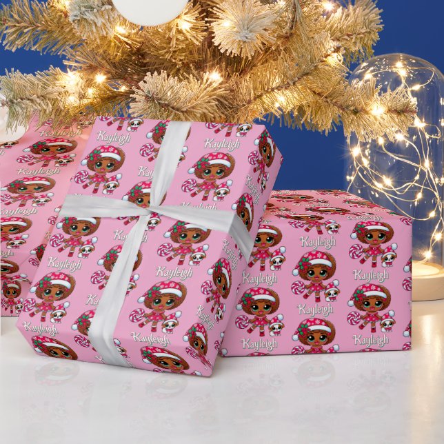 Adorable African American Girl & Puppy Christmas Wrapping Paper (Holidays)
