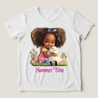 Adorable African-American Girl With Pet Bunny Tri-Blend Shirt
