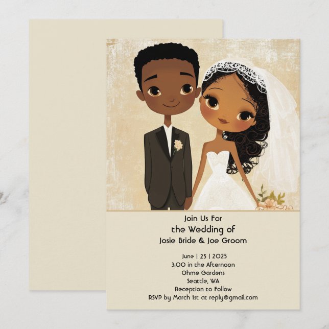 Adorable African American wedding invitation (Front/Back)