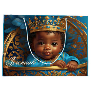 Adorable African Prince Royal Baby Shower/Birthday Large Gift Bag