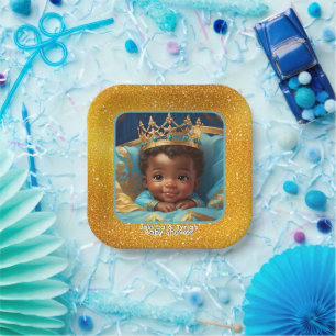 Adorable African Prince Royal Baby Shower/Birthday Paper Plate