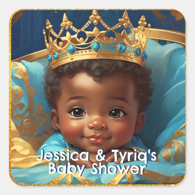 Adorable African Prince Royal Baby Shower/Birthday Square Sticker (Front)