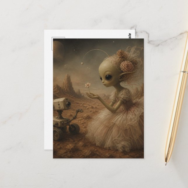 Adorable Alien and Robot Camera Fantasy  Postcard (Front/Back In Situ)