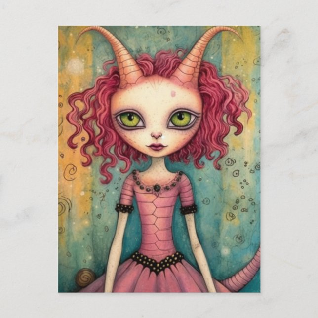 Adorable Alien Lady Mixed Media Collage Postcard (Front)