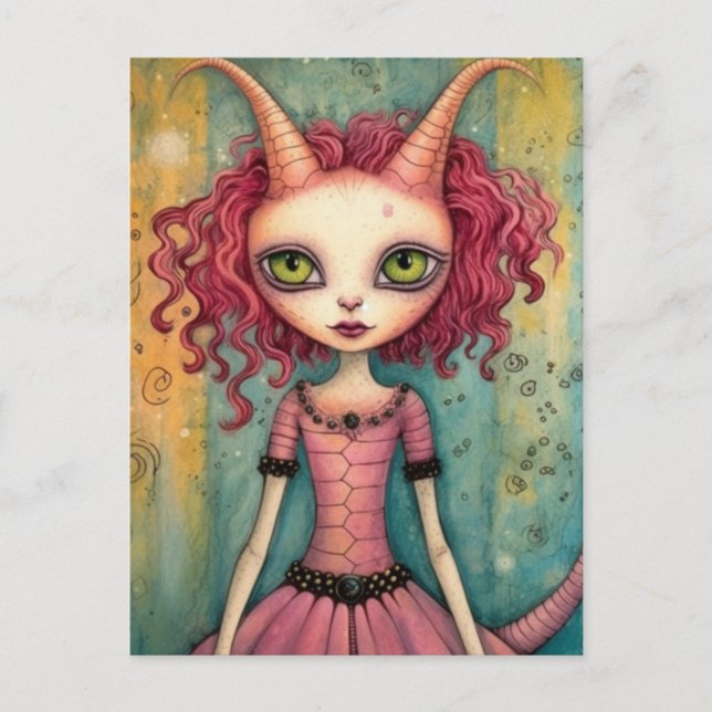 Adorable Alien Lady Mixed Media Collage Postcard (Front)