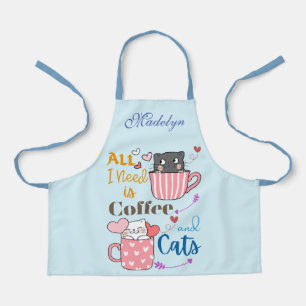 Adorable All I Need is Coffee and Cats Themed Apron