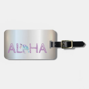 Adorable Aloha Hawaiian Glitter Turtle, Silver Luggage Tag