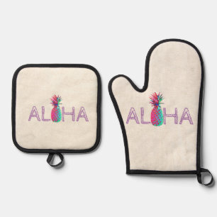 Adorable Aloha Hawaiian Pineapple Oven Mitt & Pot Holder Set