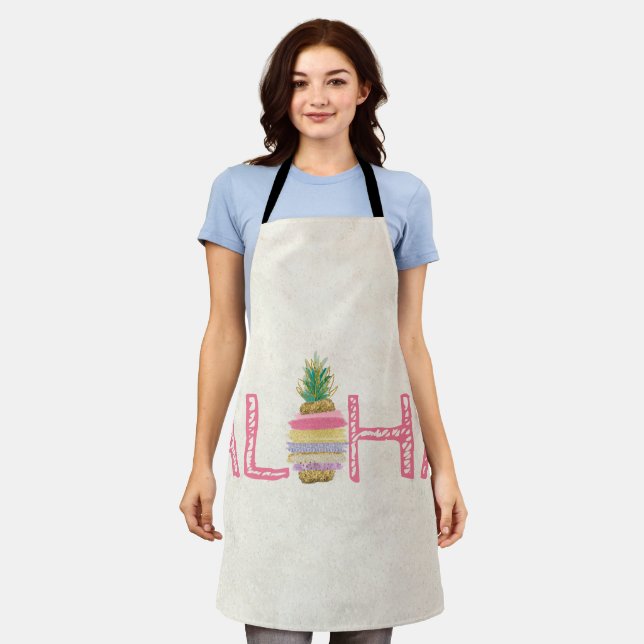 Adorable Aloha Hawaiian Striped Pineapple Apron (Worn)