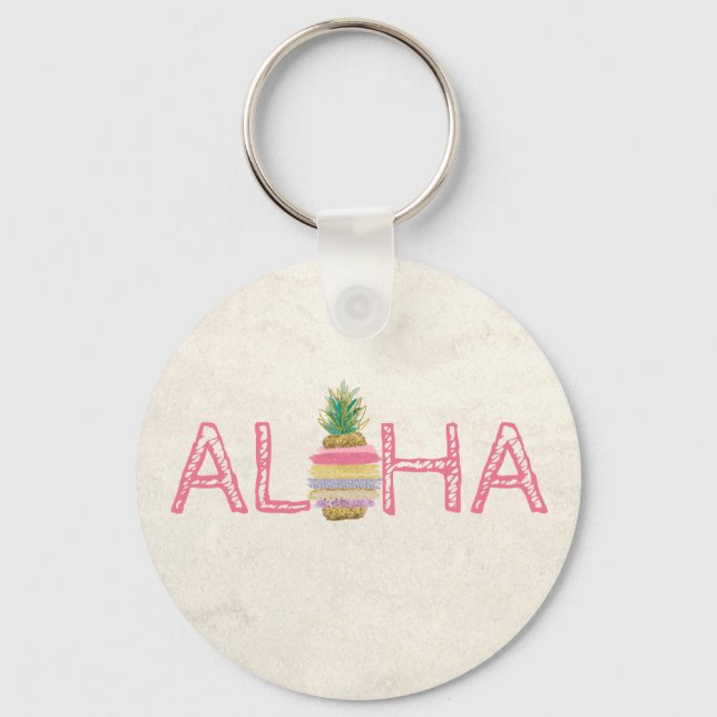 Adorable Aloha Hawaiian Striped Pineapple   Key Ring (Front)