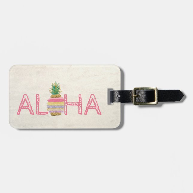Adorable Aloha Hawaiian Striped Pineapple Luggage Tag (Front Horizontal)