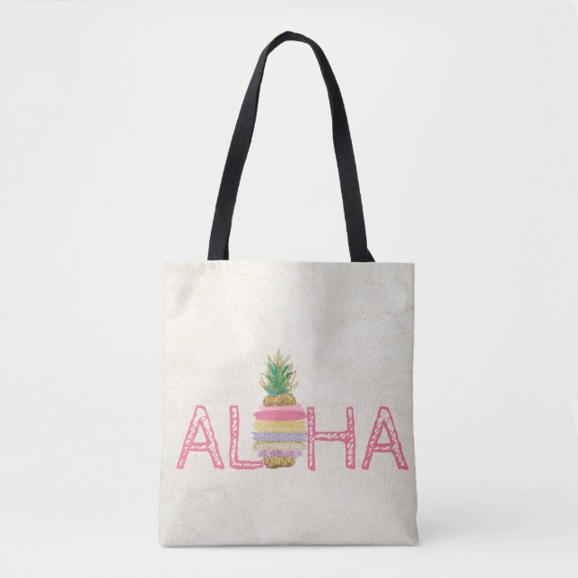 Adorable Aloha Hawaiian Striped Pineapple Tote Bag (Front)
