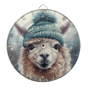 Adorable alpaca wearing blue beanie  dartboard
