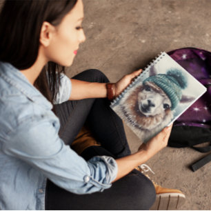 Adorable alpaca wearing blue beanie planner