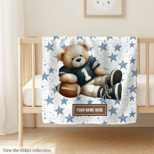 Adorable American Football Teddy Bear Personalised Fleece Blanket