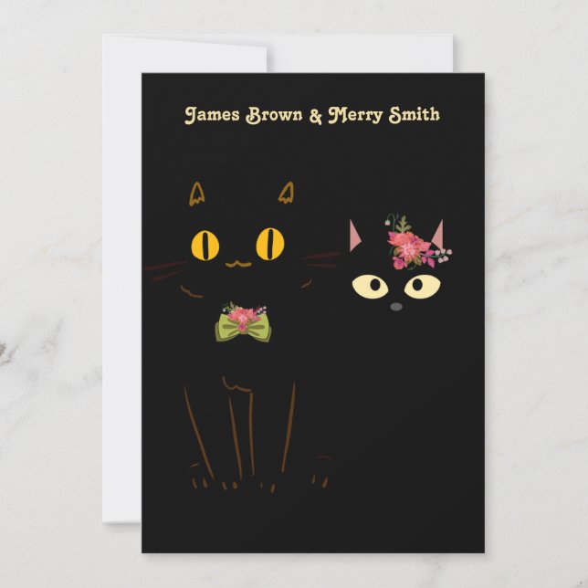 Adorable Amorous Black Cats Yellow eyes  Wedding Invitation (Front)