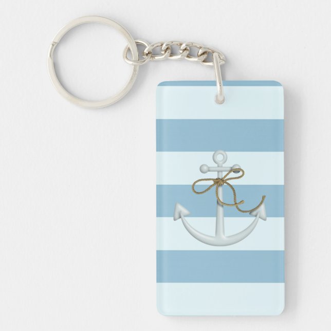 Adorable Anchor on Light Blue and White Stripes Key Ring (Front)