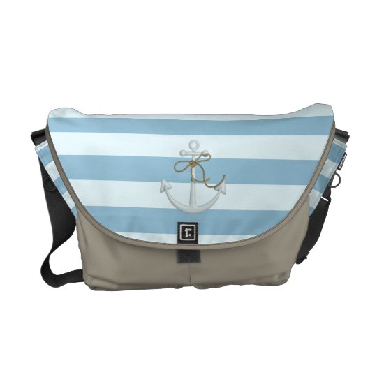 Adorable Anchor on Light Blue and White Stripes Messenger Bag
