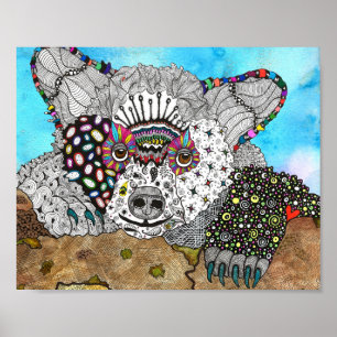 Adorable and Colourful Bear Poster - 10" x 8"