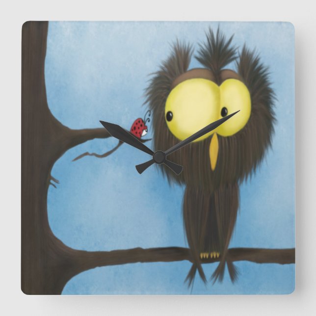 Adorable And Colourful Owl Oliver Square Wall Clock (Front)