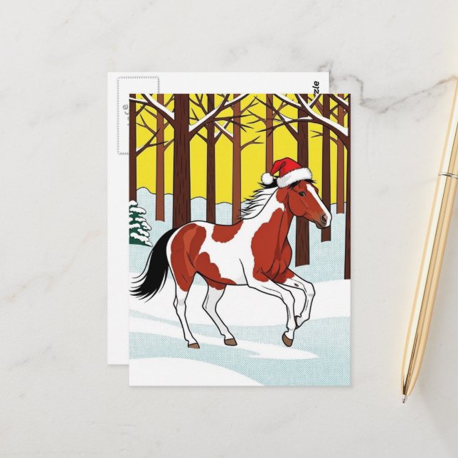 Adorable and Cute Christmas Cartoon Paint Horse Postcard (Front/Back In Situ)
