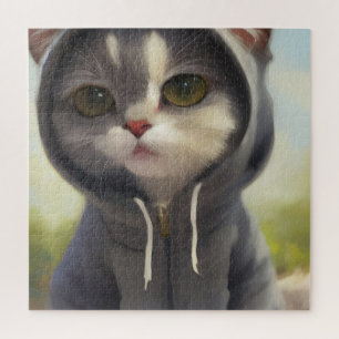 Adorable and Sweet Kitten Wearing a Hoodie Jigsaw Puzzle