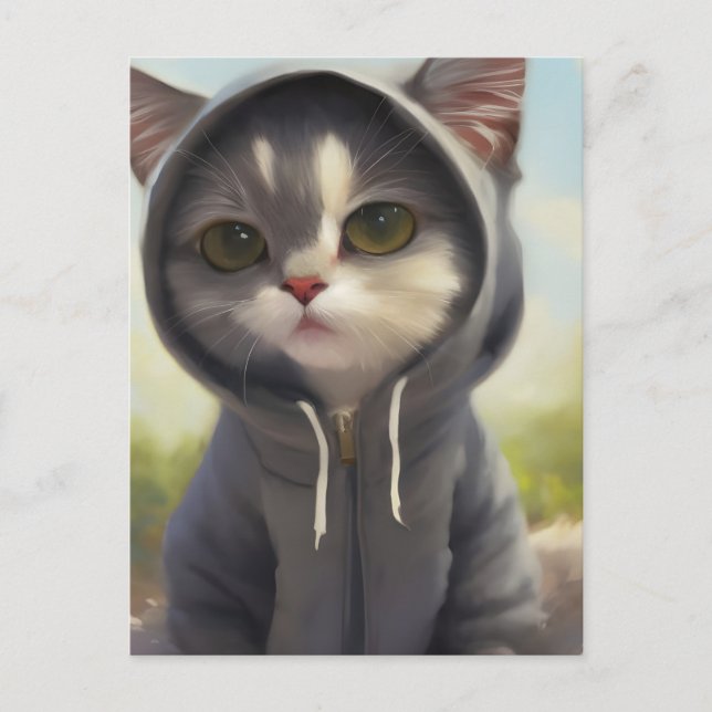 Adorable and Sweet Kitten Wearing a Hoodie Postcard (Front)