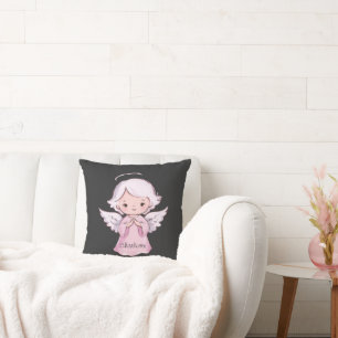 Adorable Angel Girly Black Name Baby Cushion