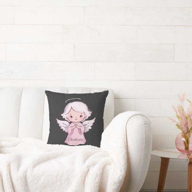 Adorable Angel Girly Black Name Baby Cushion (Couch)