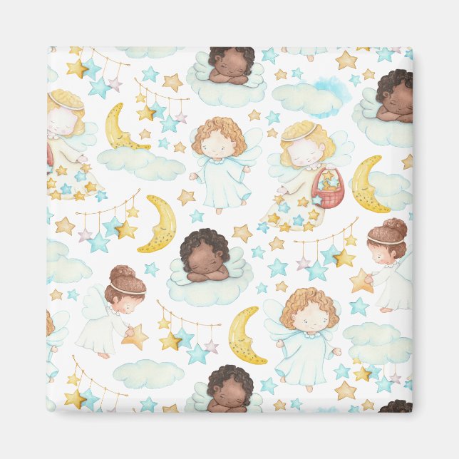 Adorable Angels and Stars Watercolor Art Magnet (Front)