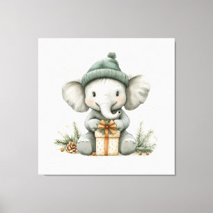 Adorable Animal Christmas Series Baby Elephant Canvas Print