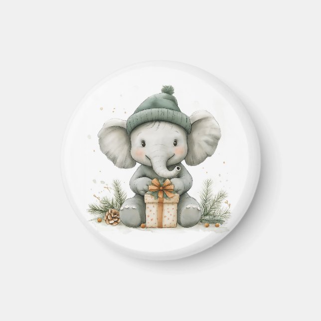 Adorable Animal Christmas Series Baby Elephant Magnet (Front)