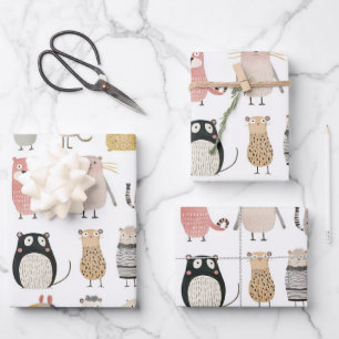 Adorable Animal Collection Wrapping Paper Sheet