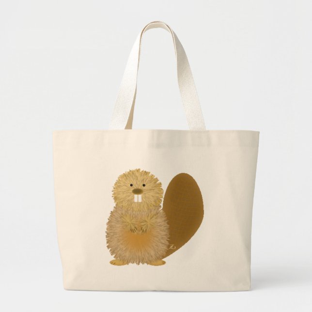 Adorable Animal Drawings: Beaver Large Tote Bag (Front)