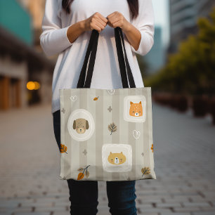 Adorable Animal Faces Dog and Cat Lover Tote Bag