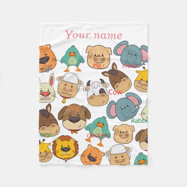 Adorable animal farm  elephant cow white kids fleece blanket (Front)