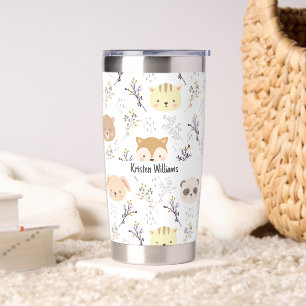 Adorable Animal Head and Floral Pattern Insulated Tumbler