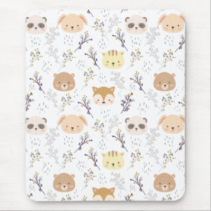 Adorable Animal Head And Floral Pattern Mouse Mat
