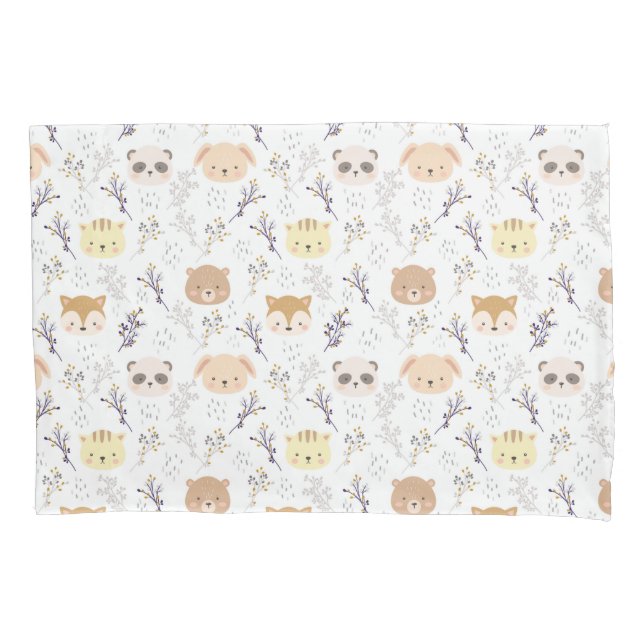 Adorable Animal Head And Floral Pattern Pillowcase (Front)