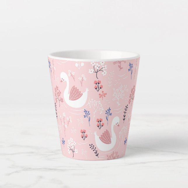 Adorable Animal Swan Lake Botanical Kids Latte Mug (Front)