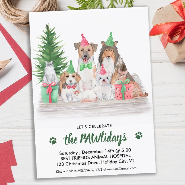 Adorable Animals Dog Cat Pet Business Christmas Invitation (Creator Uploaded)