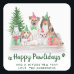 Adorable Animals Dog Cat Puppy Kitten Christmas Square Sticker<br><div class="desc">Send christmas greetings this holiday season with this cute dogs, cats, puppies and kittens in a watercolor design. This animal lover holiday sticker features dogs, cats, a holiday tree, party hats and presents. Personalise with family name or business name. This dog cat pet christmas sticker is perfect for all animal...</div>