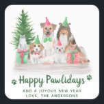 Adorable Animals Dog Cat Puppy Kitten Christmas Square Sticker<br><div class="desc">Send christmas greetings this holiday season with this cute dogs, cats, puppies and kittens in a watercolor design. This animal lover holiday sticker features dogs, cats, a holiday tree, party hats and presents. Personalise with family name or business name. This dog cat pet christmas sticker is perfect for all animal...</div>