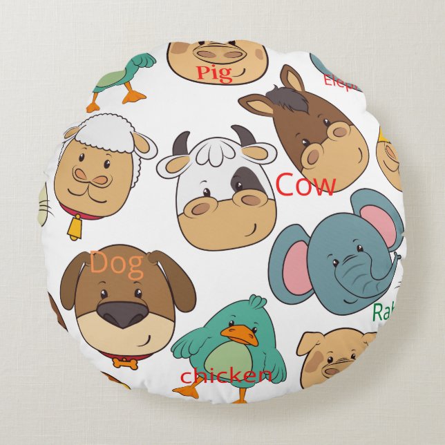 Adorable animals  elephant cow dog kids nursery round cushion (Front)
