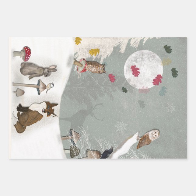 ADORABLE ANIMALS IN SNOW GIFT WRAPPING SHEETS (Front)