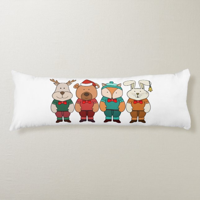 Adorable animals ready for winter body cushion (Front)