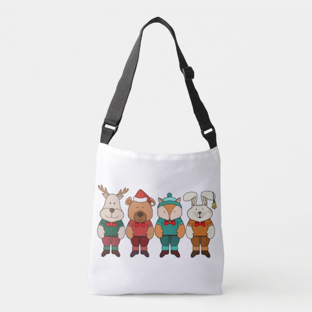 Adorable animals ready for winter crossbody bag (Front)